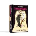 „TASCHEN LIEBESORAKEL“ in rosa. Illustration: Eine Krähe und eine Eule sitzen auf einem blühenden Ast.