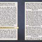 "Beispiel der kleinen und großen Arkana im Einsatz" und "Die Hofkarten im Tarot." Text erklärt die Kartenbedeutung.