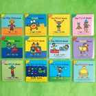 Elf bunte Kinderbuchcover mit Titeln wie "The Flip-Flop Book" und "The Crab Book". Klare, fröhliche Illustrationen.