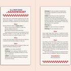 Text: "Is a HOT DOG a SANDWICH? Fact: Merriam-Webster defines... Conclusion: Who the hell knows?"  
Beschreibung: Zwei Spalten mit Text über die Debatte "Hot Dog als Sandwich?" und dazugehörige Fakten.