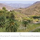 "Agaete" und "CASARES EDITION" zeigen eine Landschaft mit Palmen und Bergen im Hintergrund. Darunter Kalenderdaten.