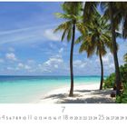 Kalenderseite mit Bild einer tropischen Strandlandschaft: Palmen, weißer Sand, türkisfarbenes Meer. Text: "Aruba", "CASARES EDITION".