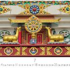 "Tempel in Lumbini". Bunt dekoriertes Gebäude mit goldenen Hirschfiguren und Rad des Dharma. 31 Tage, Monat 7.