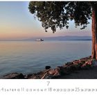 "Morgenstimmung, 7, 1 2 3 4 5..." zeigt eine ruhige Seeszene bei Sonnenaufgang mit einem Baum im Vordergrund.