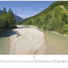 "Oberes Isartal", darunter Zahlen von 1 bis 31. Fluss inmitten bewaldeter Berge, Kiesbänke, grün-blaues Wasser.