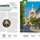 Brussels - Multicultural and Festive Capital of Europe. Charm and diverse food scene. Church with rose window; lively street.