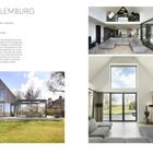 "VILLA VON KLEMBURG" in Oosterwold, Niederlande. Innen- und Außenansichten eines modernen Hauses mit großen Fenstern.