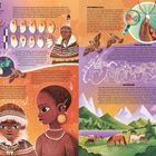 **Prähistorische Schönheit**, **Ein Kriminalfall**, und **Die Eisdame**. Illustrationen von Menschen, Schmuck und Landschaften mit Berg und Pferden.