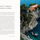 "Lucy’s Amalfi Coast & Capri" Titel in großen Buchstaben. 
Eine felsige Küste mit einem orangefarbenen Haus und Bäumen.