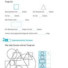 Quadrat, Dreieck, Rechteck. Trage ein. Geometrische Formen. Wie viele Formen sind es? Trage ein. Diagramm: Kreis, Rechteck.