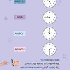 Die Grafik zeigt Uhren. Texte: "16:15 Uhr", "8 Uhr", "11:20 Uhr", "16:30 Uhr". Hände halten eine Uhr.