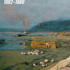"1862–1880"; Landschaftsgemälde mit Fluss, rauchendem Dampfer, Hügeln im Hintergrund und Figuren auf dem Ufer.