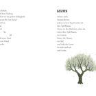 Links: "zur Schule..." Gedicht mit Lücken. Rechts: Titel "GESEHEN" und ein weiteres Gedicht. Baum unten rechts.