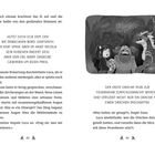 Seite mit Textausschnitten aus einem Buch, darunter "Hütet euch vor dem, der nie erwachsen wird: Dartsmith" und "Der erste Drache muss zur Feuerkrone zurückgebracht werden". Illustration eines Drachen und zweier Figuren in einer Höhle.