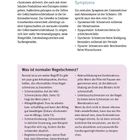 Seite 12. Überschrift: Was ist Endometriose? Fokus: Symptome und normaler Regelschmerz mit detaillierten Erklärungen.