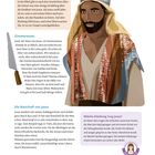 Kindheit von Jesus; Zimmermann; Die Botschaft von Jesus; Welche Kleidung trug Jesus?; Der Weg von Jesus. Illustration eines Mannes.