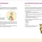 Linke Seite: "Das Begrüßungsspiel" beschreibt ein Körper- und Rollenspiel. Rechte Seite: "Der vergessliche Herr Klumpatsch" erzählt eine Mitmachgeschichte. Ein Bär hält einen Luftballon.