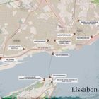Karte von Lissabon mit markierten Orten wie "Antiquariat", "Fadomuseum" und "Fährterminal".