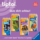 "Quiz dich schlau! Sport, Insekten & Co., Spezial-Fahrzeuge, Unsere Vögel. 4-7 Jahre, mehr tiptoi Bücher & Spiele!" Illustration.