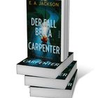 Vordergrund: "Der Fall Bella Carpenter" von E. A. Jackson. Kriminalroman. Hintergrund: Ein buggy auf einem regnerischen, beleuchteten Pfad.