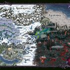 Karte einer fantastischen Welt. Orte: Anderswelt, Pherstia, Gehenna, Schloss Iùar, Schloss Gerion, Fluss Aymara, Symphosia-Gebirge.