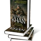 Ein Buch steht aufrecht, Autor: Gisela Graichen, Matthias Wemhoff, Titel: "Dschingis Khan: Der Fürst des Unermesslichen". Daneben ein geöffnetes Buch mit Text und einer Illustration von mongolischen Reitern.