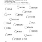 „Ganz schön groß!“ Überschrift mit Städtenamen, daneben je ein Kreis: Berlin, Dortmund, München und mehr. Aufgabe: „G“ setzen.