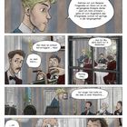 Eine Illustration mit mehreren Szenen: Eine Person denkt über vergangene Ereignisse nach. Gespräche über Wein und Zeitreisen.
