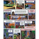 Comicheft-Seite mit Texten in Sprechblasen. Erzählt von Räubern, die eine Basis infiltrieren. Sci-Fi-Stil.