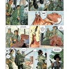 Comic-Szene: Soldaten entdecken gefesselten Mann. Ein Mann entkommt, während ein anderer aus dem Gebüsch zielt.