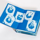 Illustration eines Buches mit fünf Karten: Skye, Miro, Petur, Calum, Jasleen. Blaue Farbpalette und stilisierte Figuren.