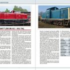"Baureihe V 100 (UIC DB: 211 - 213, 714)."

Links eine rote Diesellokomotive, rechts eine blaue. Texte erläutern technische Details.
