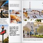 "Um halb sechs fährt die erste Métro, an den Eingängen gehen die Sperrgitter hoch." Fotos zeigen Paris bei Sonnenaufgang mit Markt und Eiffelturm.