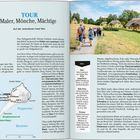 Seite 70, Titel: TOUR Maler, Mönche, Mächtige. Untertitel: Auf der verbotenen Insel Vilm. Links Karte, rechts Wandergruppe.