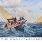 Kalenderblatt mit Datum, darunter Segelboote auf bewegtem Meer in malerischer Szene mit detaillierten Segeln und Wolken.