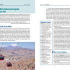 Seite 126/127. Texte: "Die Andenmetropole La Paz", "Stadt in der Höhe", Teleférico-Linien erklärt. Bild: Seilbahn über La Paz.