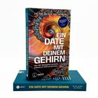 Buchtitel: "Ein Date mit deinem Gehirn". Farbenfrohes Wirbelmuster mit blauen und rötlichen Tönen.