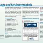 Übernachtungs- und Serviceverzeichnis. Kategorien umfassen Hotels, Hostels, Campingplätze. Preise und Kennzeichnungen erklärt.