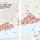 "LISSABON AUF DER KARTE. In diesem Kapitel wird Lissabon in vier Stadtteile aufgeteilt." Stadtteilkarte mit Legende.