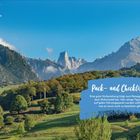 Text: "Pack- und Checklisten. Eine gute Vorbereitung trägt zum Reisegenuss mit dem Wohnmobil bei." Berglandschaft mit grüner Wiese.