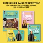 ENTDECKE DIE GANZE PRODUKTWELT für Fans von „WISSEN MIT JOHNNY“; vier bunt gestaltete Produkte.