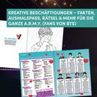 KREATIVE BESCHÄFTIGUNGEN – FAKTEN, AUSMALSPASS, RÄTSEL & MEHR FÜR DIE GANZE A.R.M.Y. (FANS VON BTS). Illustration von V.