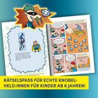 "RÄTSELSPASS FÜR ECHTE KNOBEL-HELD:INNEN FÜR KINDER AB 8 JAHREN!" Ein Comic mit einem Superhelden und vielen Diamanten.