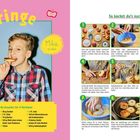 "Apfelringe", Mika 12 Jahre, Rezeptanleitung und Zutatenliste: Zucker, Zimt, Butter, Mehl, Eier, Salz, Wasser, Äpfel, Öl, Sahnejoghurt. Ein Junge isst einen Apfelring.