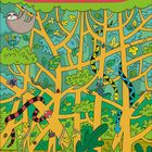 „ABHÄNGEN: Begleite das Faultier den Baum hinab,“ steht oben. Illustrationen von Dschungeltieren und bunten Blättern überall.