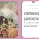 SELKIRK REX. Die Zeit, die nährt. Frau und Katze auf einem Sessel unter Regenbogen, mit Samowar und Glas.