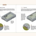 Text: "Step 3: Fertigbauen und Füllen", "Step 4: Deckschicht". Zwei Diagramme zeigen Bauabschnitte eines Steinhochbeets.