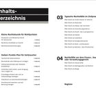 Inhaltsverzeichnis: 

01 - Kleine Rechtskunde für Nichtjuristen
- Privatrecht und öffentliches Recht für Verbraucher → Seite 6
- Rechtliche Streitfälle vor Gericht → Seite 12
- Rechtsschutzversicherungen → Seite 20

02 - Sieben-Punkte-Plan für Verbraucher
- Sachverhalt dokumentieren → Seite 22
- Beschwerde oder Widerspruch einlegen → Seite 30
- Verbraucherzentrale oder Verbände kontaktieren → Seite 37
- Schlichten statt richten, wenn Einigung noch möglich ist → Seite 49
- Einzelklage erheben oder sich an Verbandsklage beteiligen → Seite 62
- Teilnehmen an Gerichtsverhandlungen → Seite 75
- Gerichtsurteil bewerten und evtl. Berufung einlegen → Seite 89

03 - Typische Rechtsfälle im Zivilprozess
- Mein Recht als Online-Nutzer im Internet → Seite 102
- Mein Recht als Reisender → Seite 110
- Mein Recht als Mieter oder Vermieter → Seite 119
- Mein Recht als Versicherungsnehmer → Seite 127
- Mein Recht als Kredit- oder Leasingnehmer → Seite 135
- Mein Recht als Patient → Seite 144
- Mein Recht als Autofahrer → Seite 151
- Mein Recht als Energieverbraucher → Seite 159
- Mein Recht als Bank- und Bausparer → Seite 171
- Mein Recht als Betriebs- oder Privatrentner → Seite 179

04 - Rechtsfälle vor dem Finanz-, Sozial- oder Verwaltungsgericht
- Mein Recht als Steuerzahler → Seite 183
- Mein Recht als Beitragszahler und Rentner → Seite 188
- Mein Recht als Bürger → Seite 193

Register → Seite 204