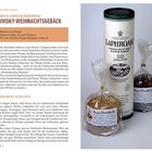 Texte im Bild: Fränkisch-schottische Köstlichkeiten - Whisky-Weihnachtsgebäck. Bäckerei Josef Kraus. Links Text, rechts Whisky und Gebäck.