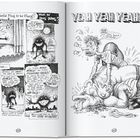 Eine schwarz-weiß Comic-Doppelseite mit Texten wie "Yeah Yeah Yeah...", "What th' Ding Dong?", und "Nasty little booger...".